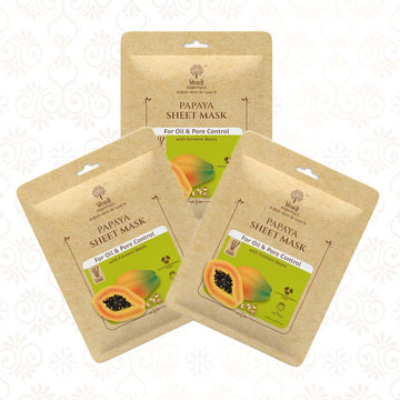 Papaya & Ferment Beans Ayurvedic Serum Sheet Mask For Oil & Pore Control (Pack Of 3)